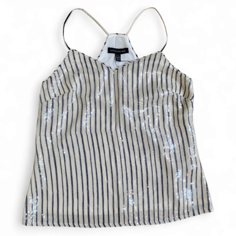 Banana Republic Sleeveless Top Size XS Holiday Neutral Sequin Stripe Party